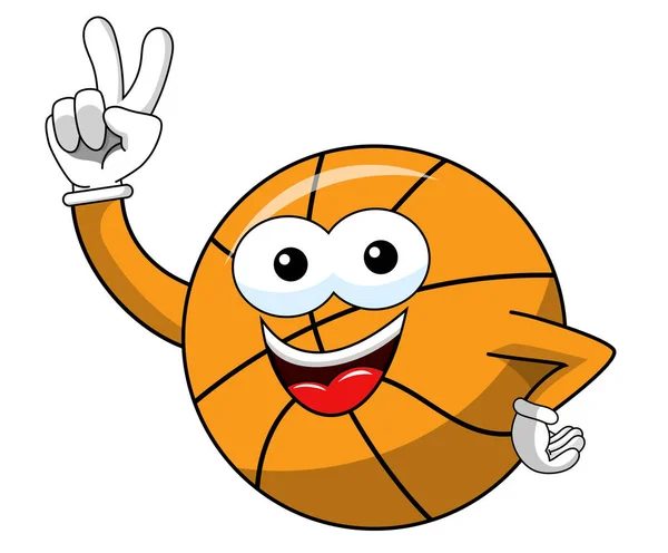 Pelota Baloncesto Dibujos Animados Divertido Personaje Victoria Mano Signo Aislado — Vector de stock