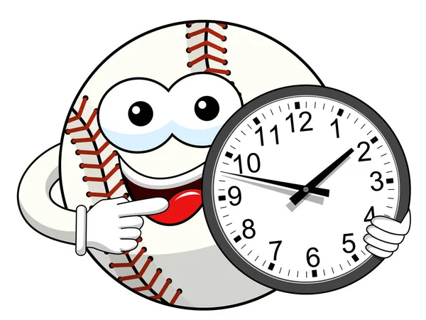 Personnage Balle Baseball Mascotte Horloge Dessin Animé Vecteur Temps Isolé — Image vectorielle