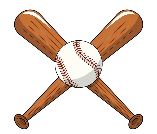 Baseballball Kreuzte Hölzerne Fledermäuse Logo Cartoon Vektor Isoliert Auf Weiß — Stockvektor