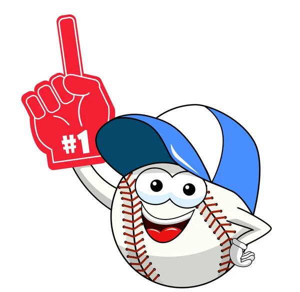 棒球球人物吉祥物卡通支持者头号手套向量隔离在白色 — 图库矢量图片