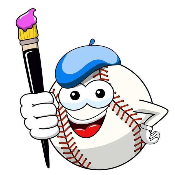 Bola Beisebol Personagem Mascote Desenho Animado Pintor Artista Vetor Isolado — Vetor de Stock