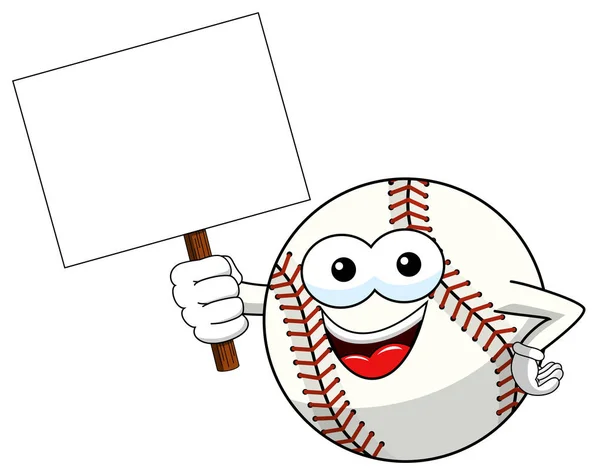 Bola Beisebol Personagem Mascote Cartoon Segurando Vetor Banner Branco Isolado — Vetor de Stock