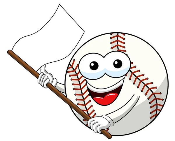 Personnage Balle Baseball Mascotte Dessin Animé Agitant Drapeau Blanc Vecteur — Image vectorielle