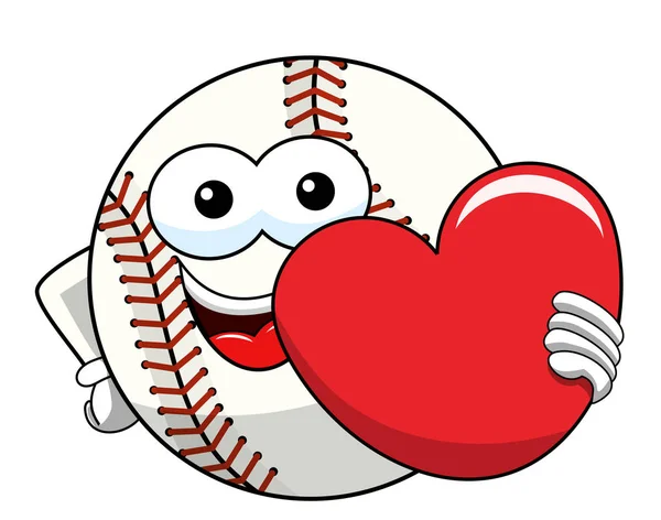 Baseball Ball Character Mascot Cartoon Love Heart Vector Isolated White — Stock Vector