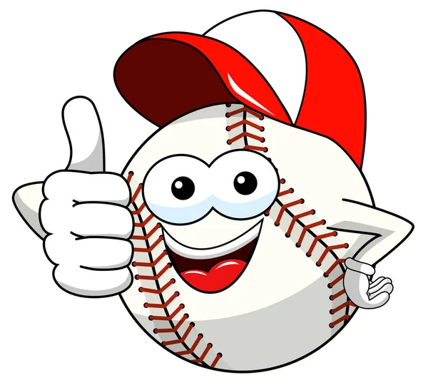 Beyzbol Topu Karakter Maskot Karikatür Başparmak Üzerinde Beyaz Izole Kap — Stok Vektör