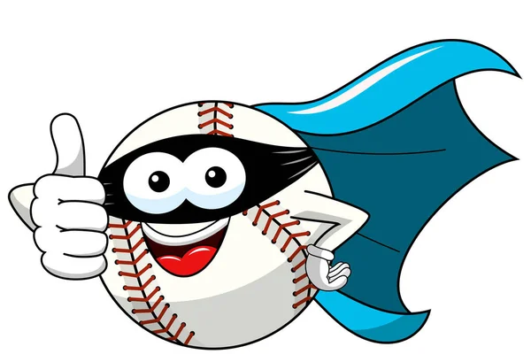 Palla Baseball Personaggio Mascotte Cartone Animato Mascherato Supereroe Vettore Isolato — Vettoriale Stock