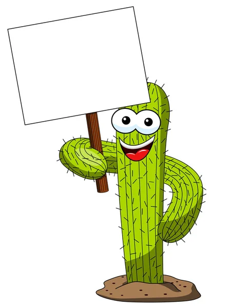 Cactus Karakter Mascotte Cartoon Bedrijf Leeg Banner Vector Geïsoleerd Wit — Stockvector