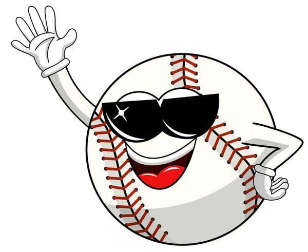 Bola Beisebol Personagem Mascote Dos Desenhos Animados Óculos Sol Vetor — Vetor de Stock