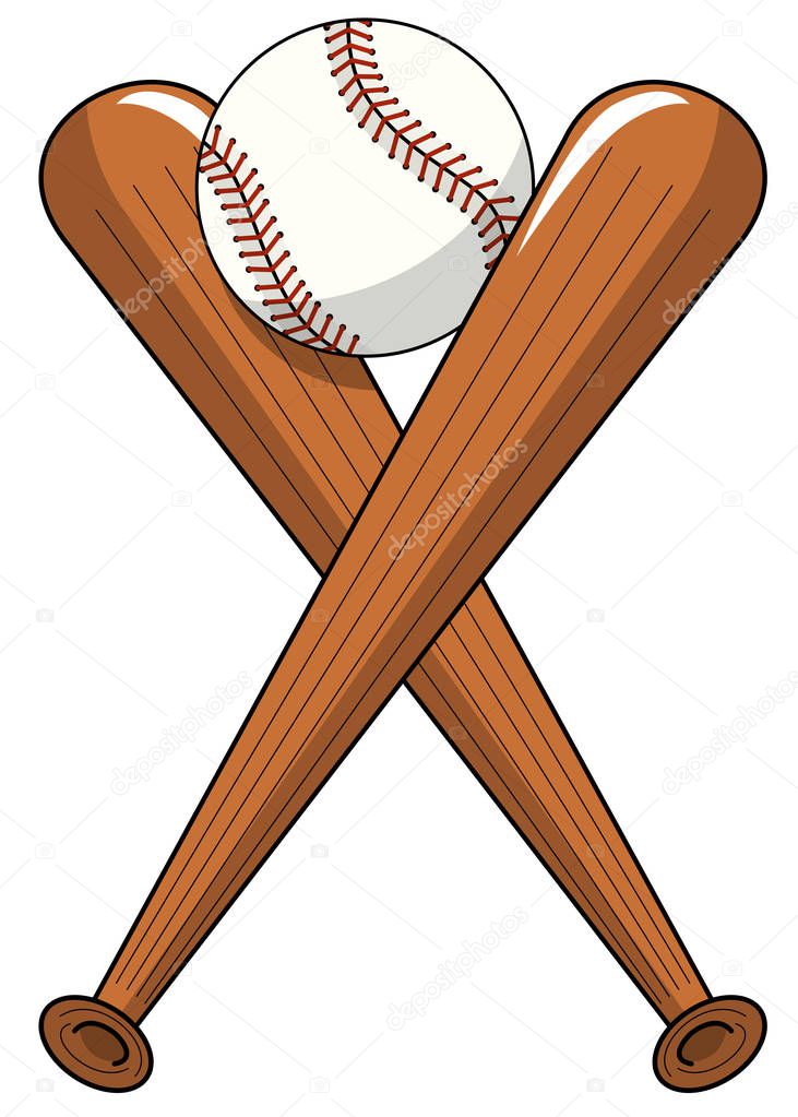 baseball ball crossed wooden bats logo cartoon vector isolated on white