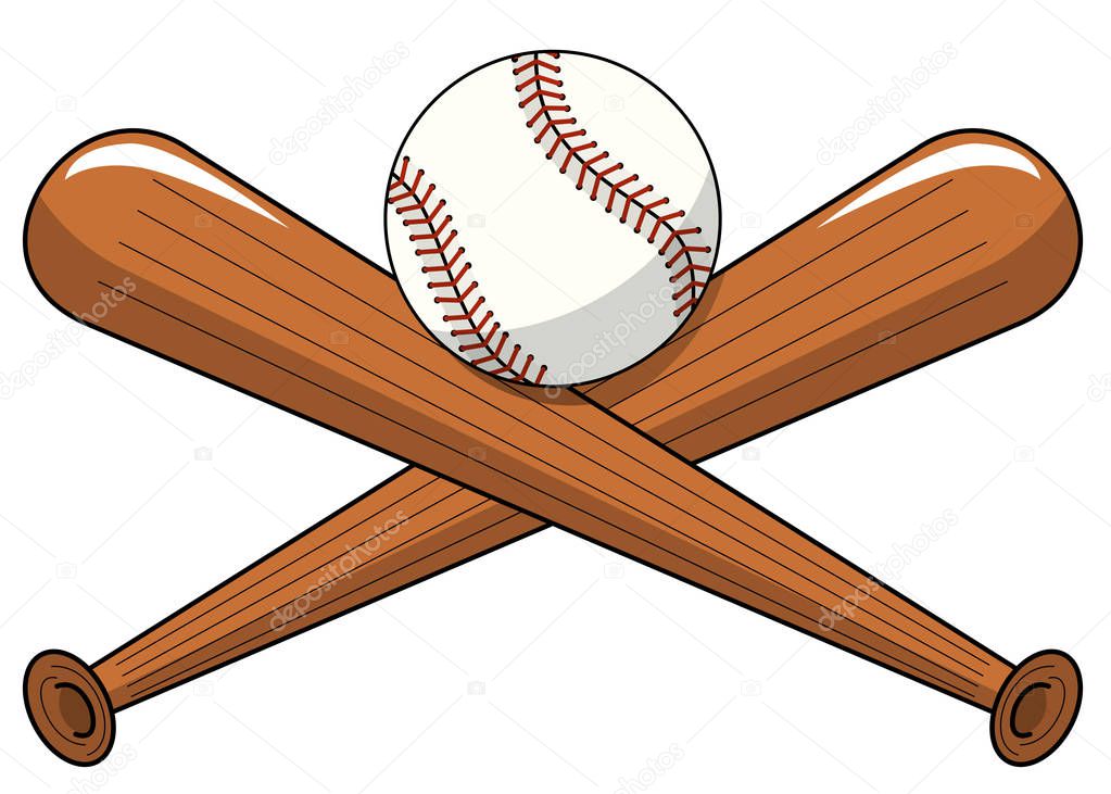 baseball ball crossed wooden bats logo cartoon vector isolated on white