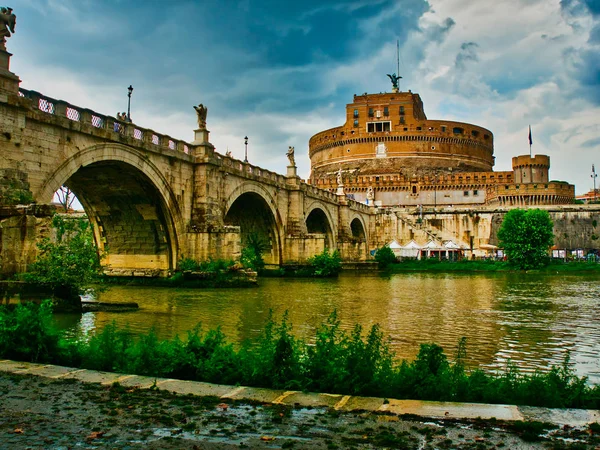 Roma Castel Saint Angel Ponte Sobre Rio Tibre — Fotografia de Stock