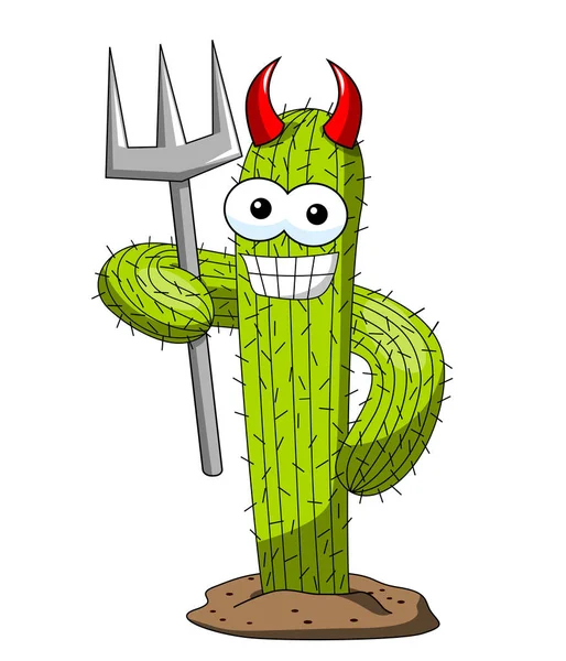 Cactus cartoon funny character vector devil costume trident horned isolated on white