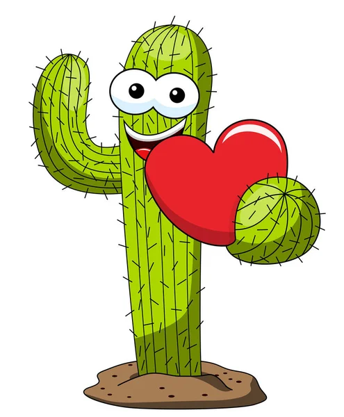 Cactus Cartoon Funny Character Vector Heart Love Isolated White — Stock Vector