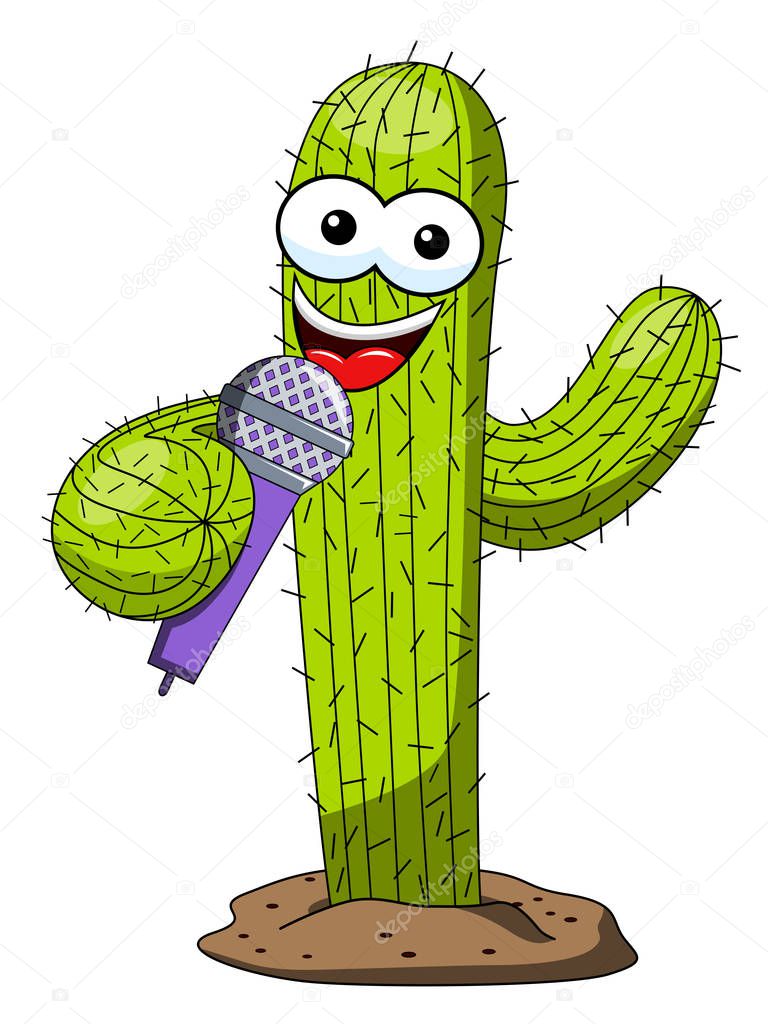 Cactus cartoon funny character vector microphone speaker presenter isolated on white