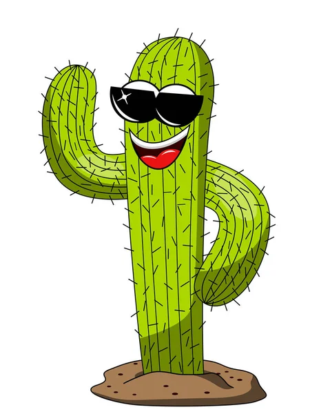 Cactus Cartoon Grappig Karakter Vector Coole Rock Groet Geïsoleerd Wit — Stockvector