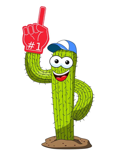 Cactus Cartone Animato Divertente Personaggio Tifoso Fan Numero Uno Guanto — Vettoriale Stock
