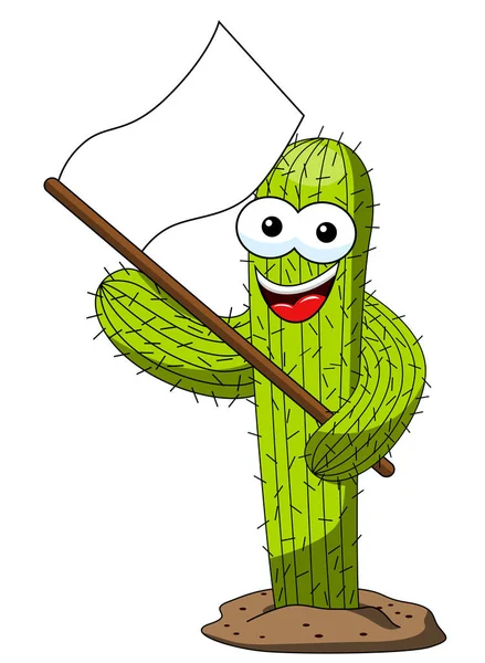Cactus Cartoon Grappig Karakter Aanhanger Witte Vlag Geïsoleerd Wit — Stockvector