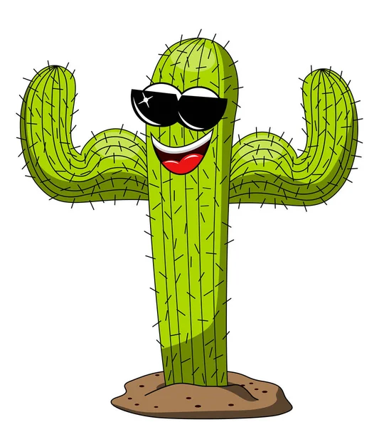 Cactus Grappige Stripfiguur Tonen Biceps Geïsoleerd Wit — Stockvector