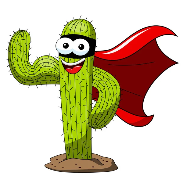 Cactus Dessin Animé Personnage Drôle Masque Supehero Biceps Isolé Sur — Image vectorielle