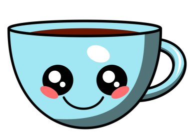 Şirin fincan kahve kawaii yüz vektör çizim tasarım üzerinde beyaz izole