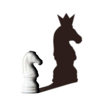 Chess horse with shadow feels as king on white. Vision Potentiality concept clipart