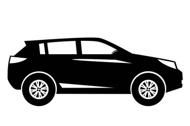 Beyaz izole siluet modern Suv veya crossover yan görünüm