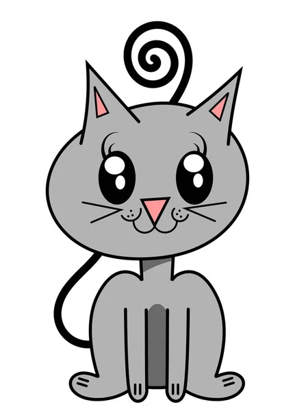 Cute grey kawaii kitten or cat character front view isolated on white — Stock Vector