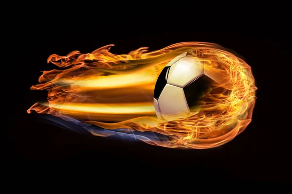 Μπάλα ποδοσφαίρου ή ποδόσφαιρο μπάλα στις φλόγες — Φωτογραφία Αρχείου