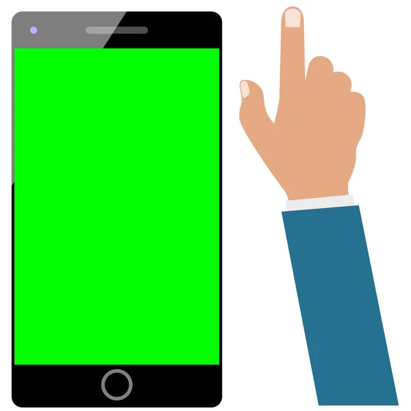 Смартфон або мобільний зелений екран або рука бізнесмена ізольовані на білому. Набір готовий до анімації — стоковий вектор