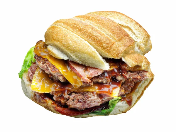 Deliciosa hamburguesa o sándwich aislado sobre fondo blanco —  Fotos de Stock