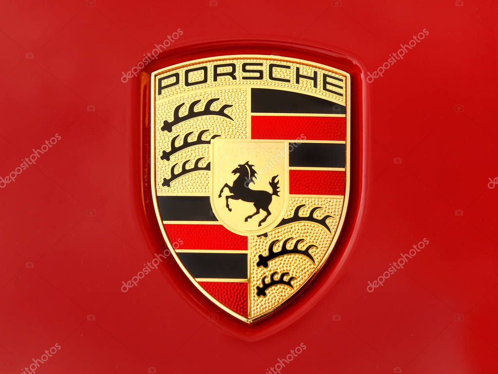 Pars, France: April 2018: logo or symbol of porsche frontal view