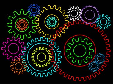 dişliler veya cogwheels 2d arka plan izole. Ekip çalışması veya bağlantı kavramı