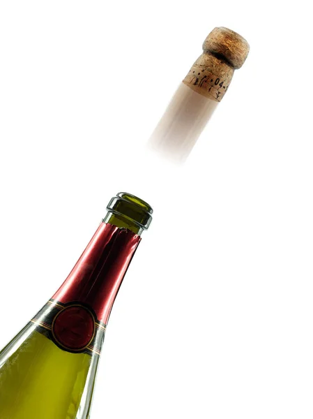 Champagne Sughero Popping Isolato Bianco — Foto Stock