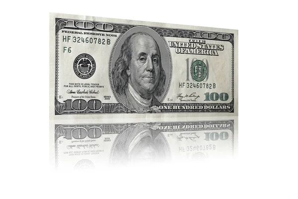 Honderd Amerikaanse Dollar Bankbiljettenperspectief Zicht Reflectie — Stockfoto