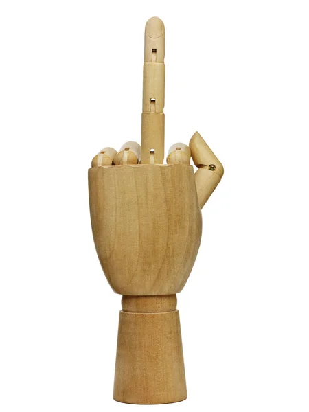 Wooden Hand Middle Finger Hand Gesture Fuck You Symbol Middle — ストック写真