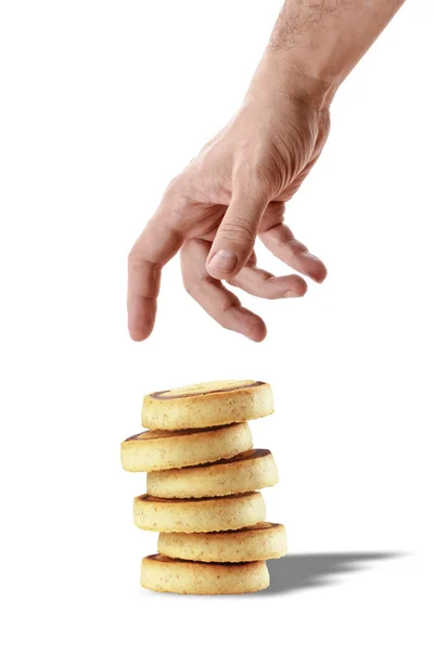 Mano Masculina Recoger Pila Galletas Chocolate Galletas — Foto de Stock