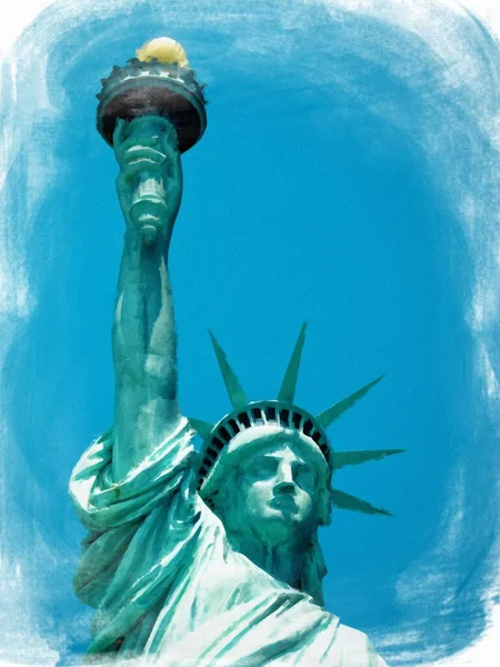 Özgürlük Anıtı Veya Özgürlük Heykeli Manhattan New York Resim Tarzı — Stok fotoğraf
