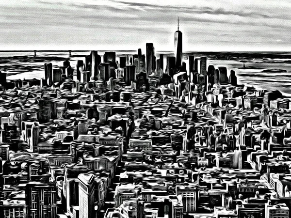 Painting Effect Monochrome Architecture Skyscrapers Manhattan New York City Usa — Stock Photo, Image