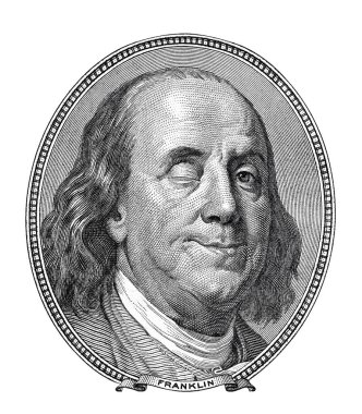 Benjamin Franklin blinking and smiling at you isolated on white clipart