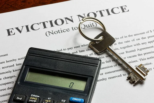 Apartment Key Calculator Top Eviction Note — Stock Photo, Image