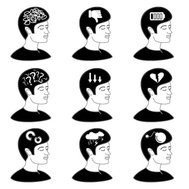 Collection of human mind issues icon concept depression confusion pessimism vector clipart