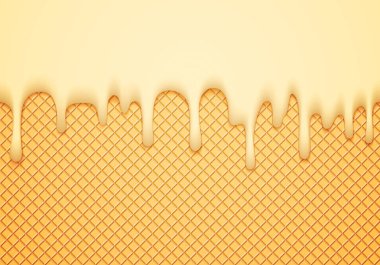 Abstract Vector Banner with Ice Cream Border and Wafer. Delicious Food Background. Sweet Glaze Seamless Pattern