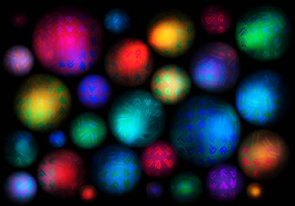 Vector Abstract Fond coloré. Cercles Motley lumineux sur noir avec texture fantaisiste . — Image vectorielle