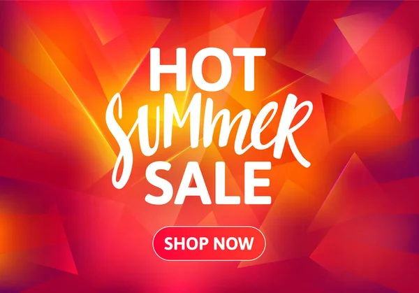 Hot Summer Sale Banner Design. Hand Drawn Text on Bright Colorful Background. Vector Advertising — Stock Vector