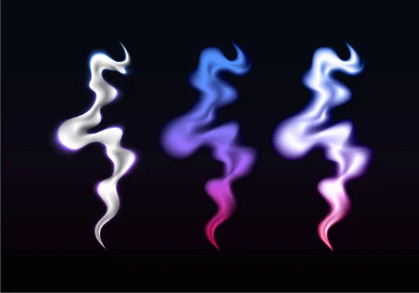 Set de brillantes y coloridas olas de humo. Textura transparente del humo . — Vector de stock