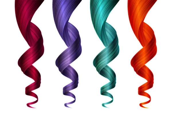 Set of Colorful Wavy Strands of Hair — Stock Vector