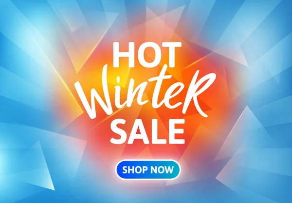 Winter Sale Banner Design. Hand Drawn Text on Bright Shiny Blue Background. — Stock Vector