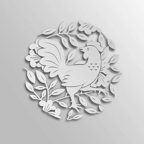 Vector Symbol of 2017 New Year - Rooster. Chinese Zodiac Sign. Paper Cutting Oriental Illustration. — Stock Vector