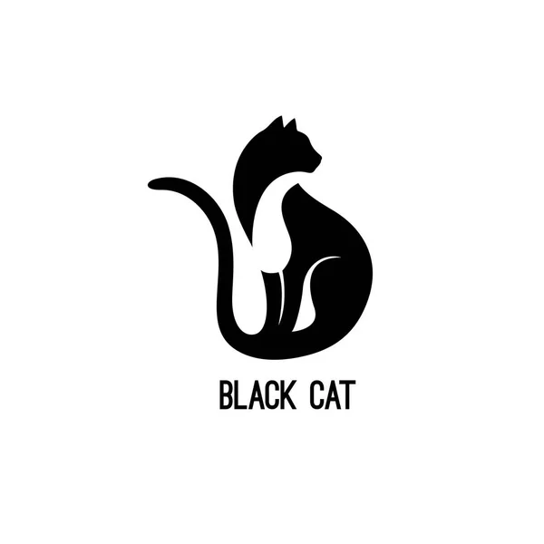 Черная кошка сидит и смотрит в сторону. Векторный логотип с отрицательным пространством. Символ для икон, логотипов и эмблем в пятницу 13-го — стоковый вектор