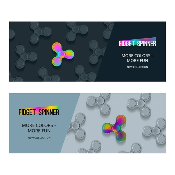 Vektör afiş ile topluca Spinner. Gökkuşağı degrade Metal oyuncak. Rahatlamak için popüler oyun ile reklam illüstrasyon — Stok Vektör